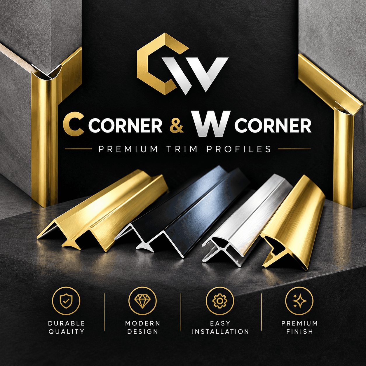 C Corner & W Corner (Outside/Inside Corner Profile) Aluminum
